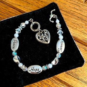 Pearl & Silvertone Virtue Bracelet with Toggle and filigree Heart Charm